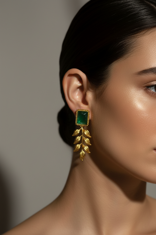 Emerald gold, tone earring