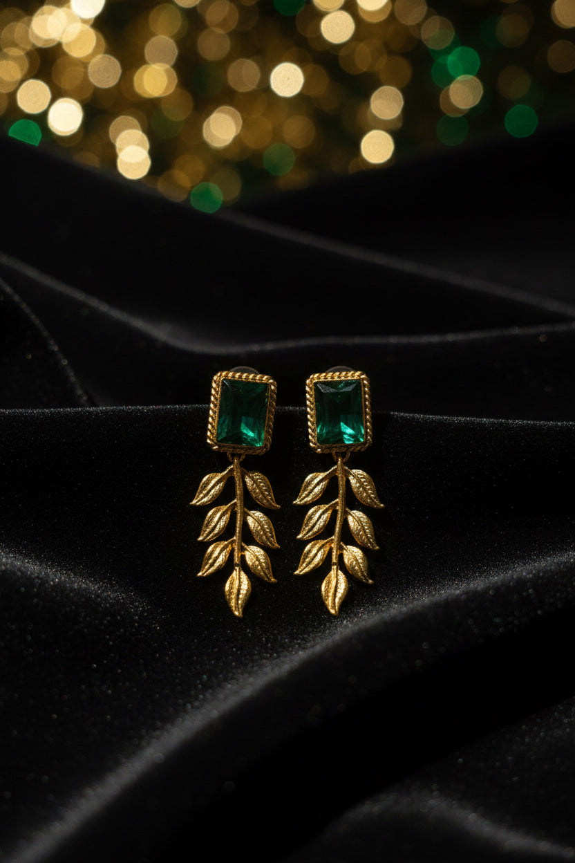 Emerald gold, tone earring
